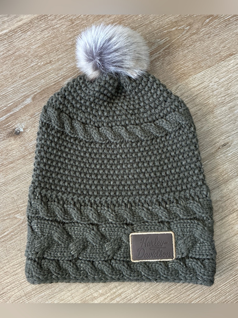 Harley-Davidson Olive Green Beanie Features A Textured Cable Knit